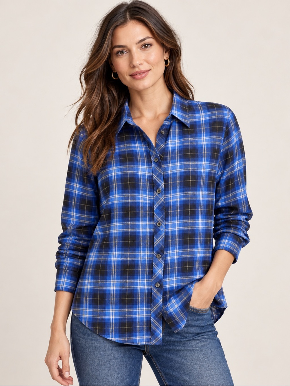 Banana Republic Dillon Women’s Blue Plaid Tall Medium Metallic Thread